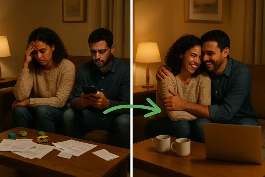 Casal distante antes e casal unido depois do Protocolo