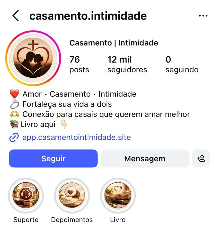 Perfil do Instagram @casamento.intimidade, com mais de 12 mil seguidores